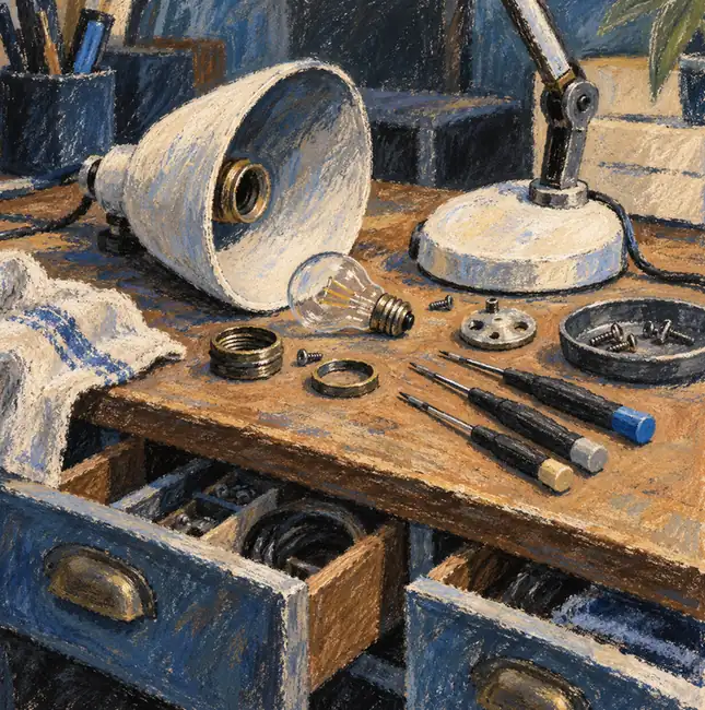 Illustration of repair businesses equipment and workspace